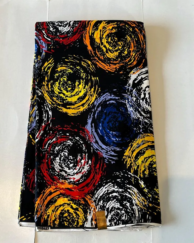 African Print Fabric, Ankara - Blue, Red, Orange Fabric
