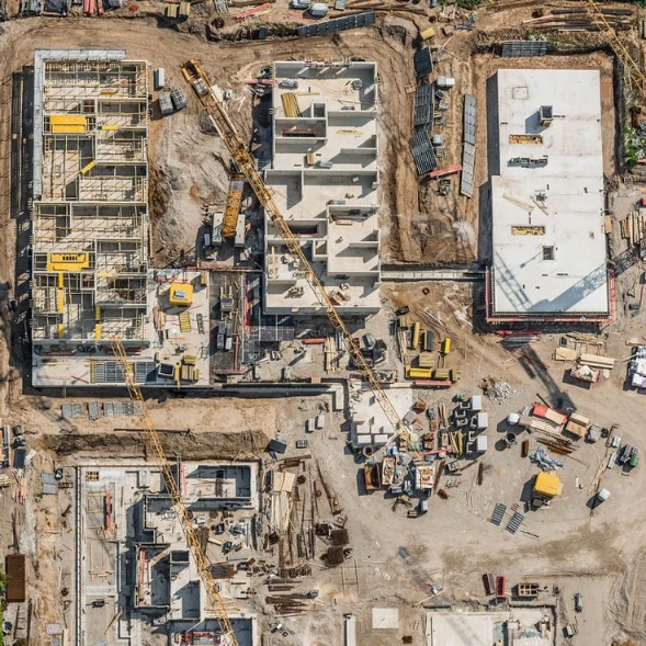 A drone view of a Nigerian building construction site

