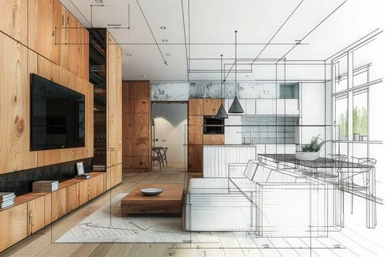 Real interior architecture portfolio project example of finished living room design